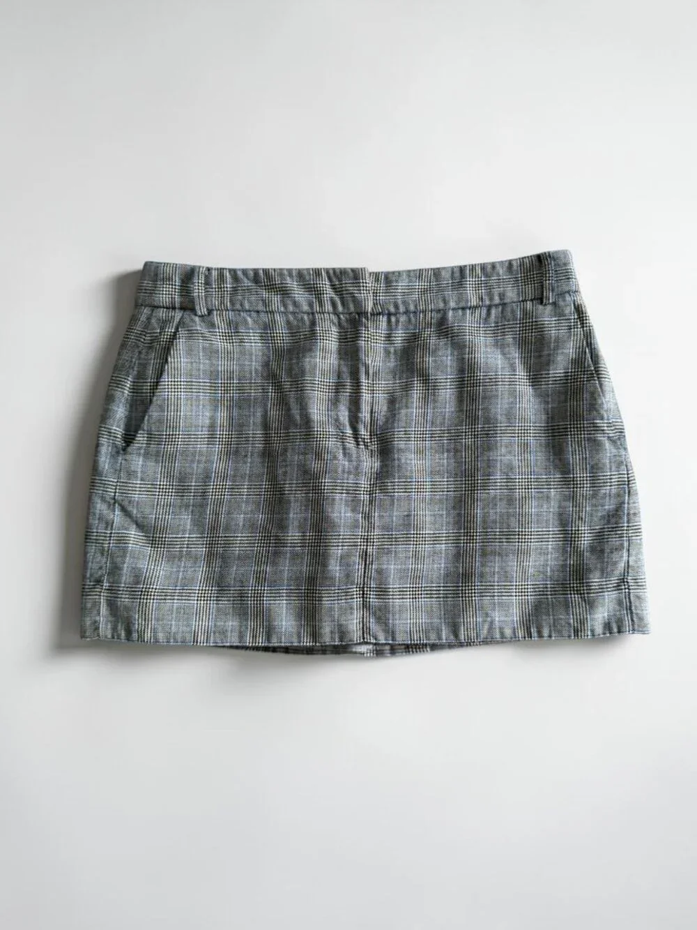 TIBI Gray Blue Plaid Wool Silk Blend Mini Skirt Size 6